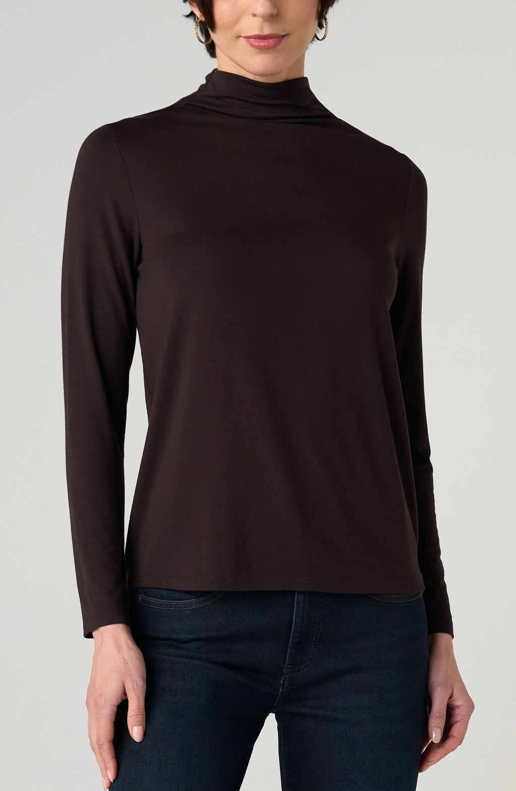 Mock Neck Long Sleeve Knit Top- Java