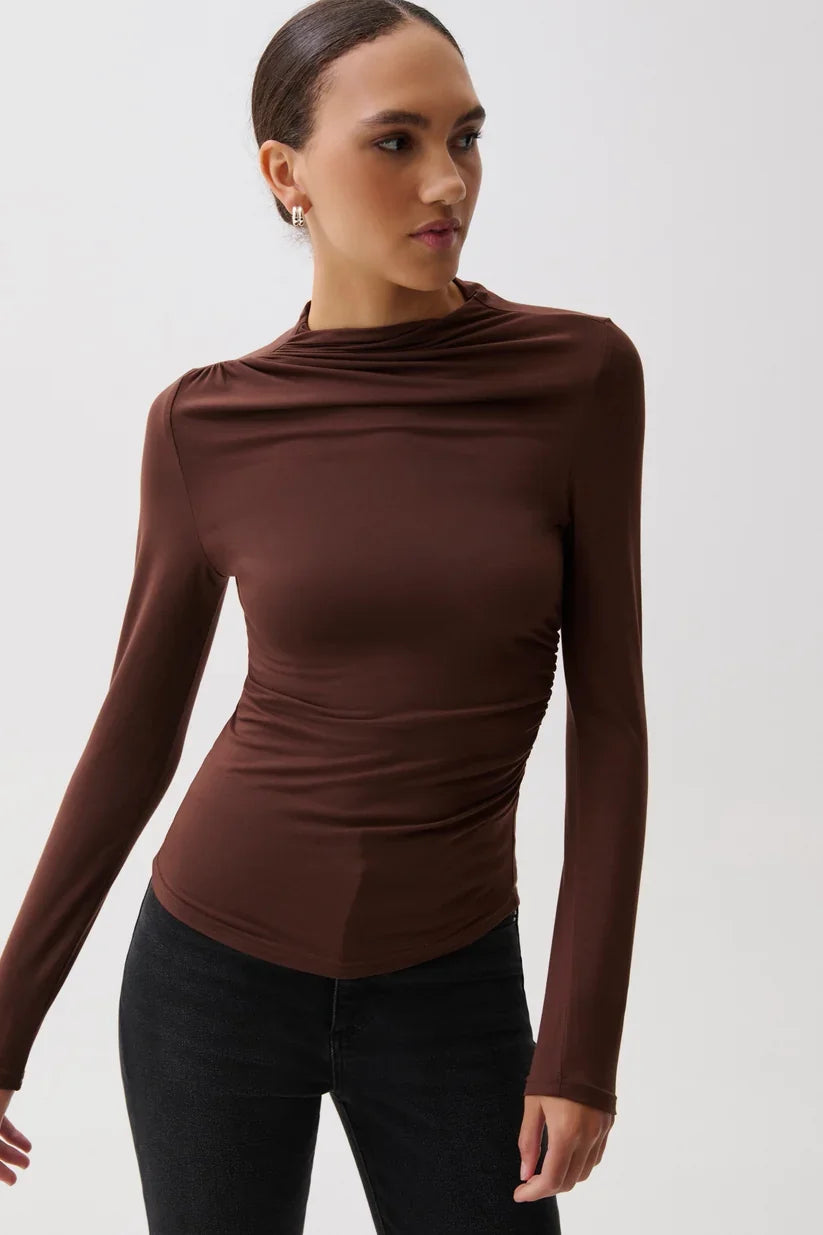 Nathalia Draped Mock Neck Top- Woodland