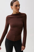 Nathalia Draped Mock Neck Top- Woodland