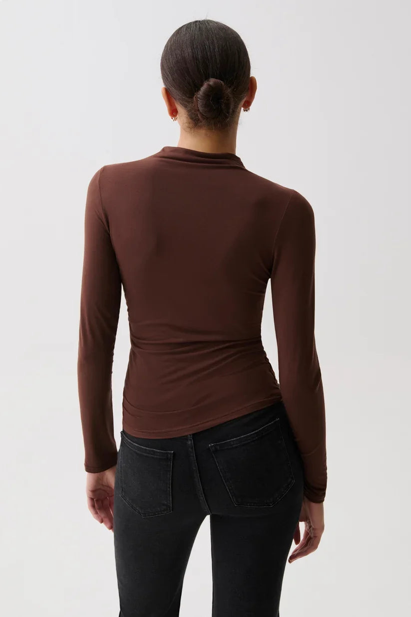 Nathalia Draped Mock Neck Top- Woodland