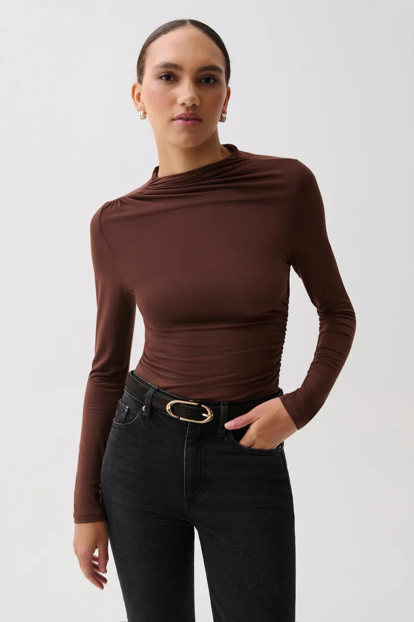 Nathalia Draped Mock Neck Top- Woodland