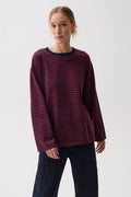 Reena Oversized Long Sleeve Tee- Velvet Navy Stripe