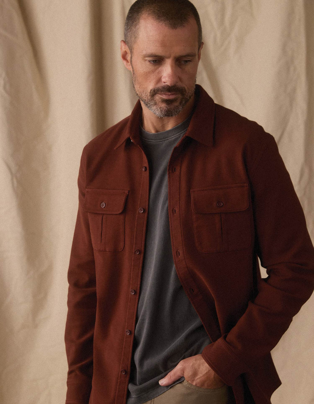 Comfort Terry Shirt Jacket- Spiced Brandy
