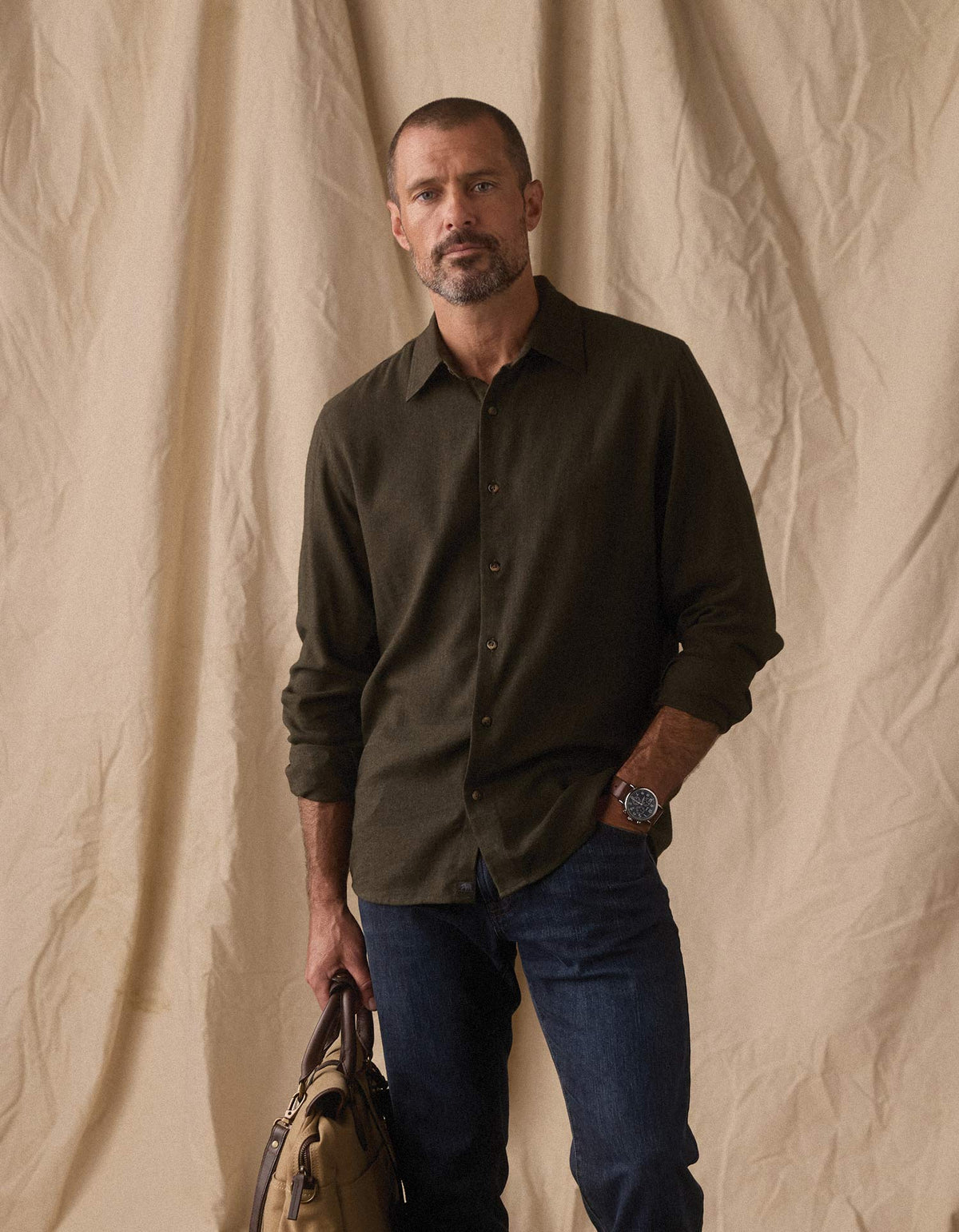 Owen Lightweight Button Up- Dark Olive