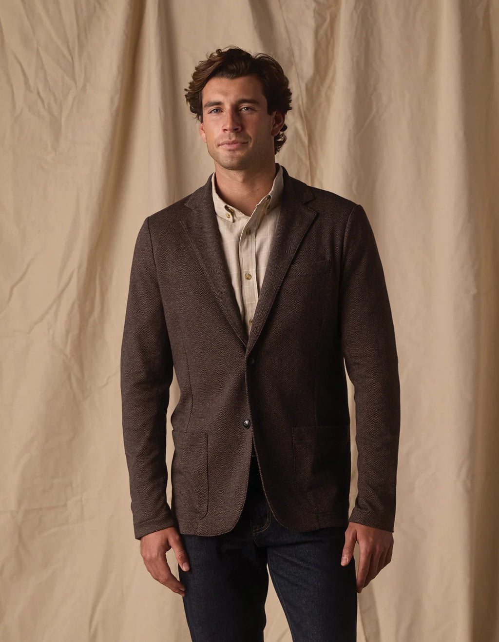 Stretch Knit Blazer- Brown