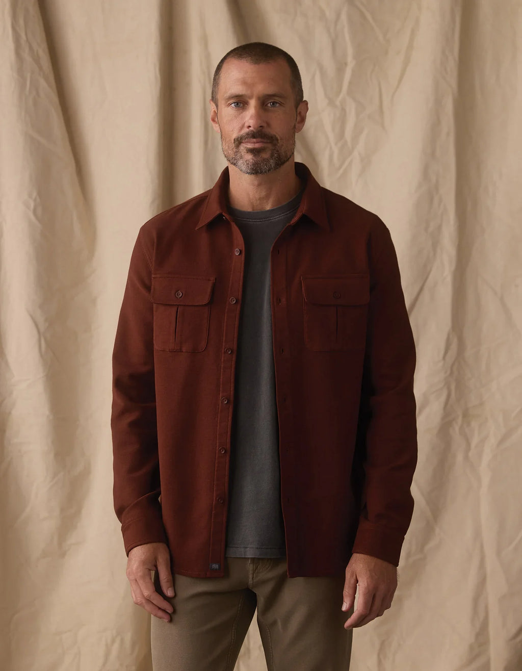 Comfort Terry Shirt Jacket- Spiced Brandy