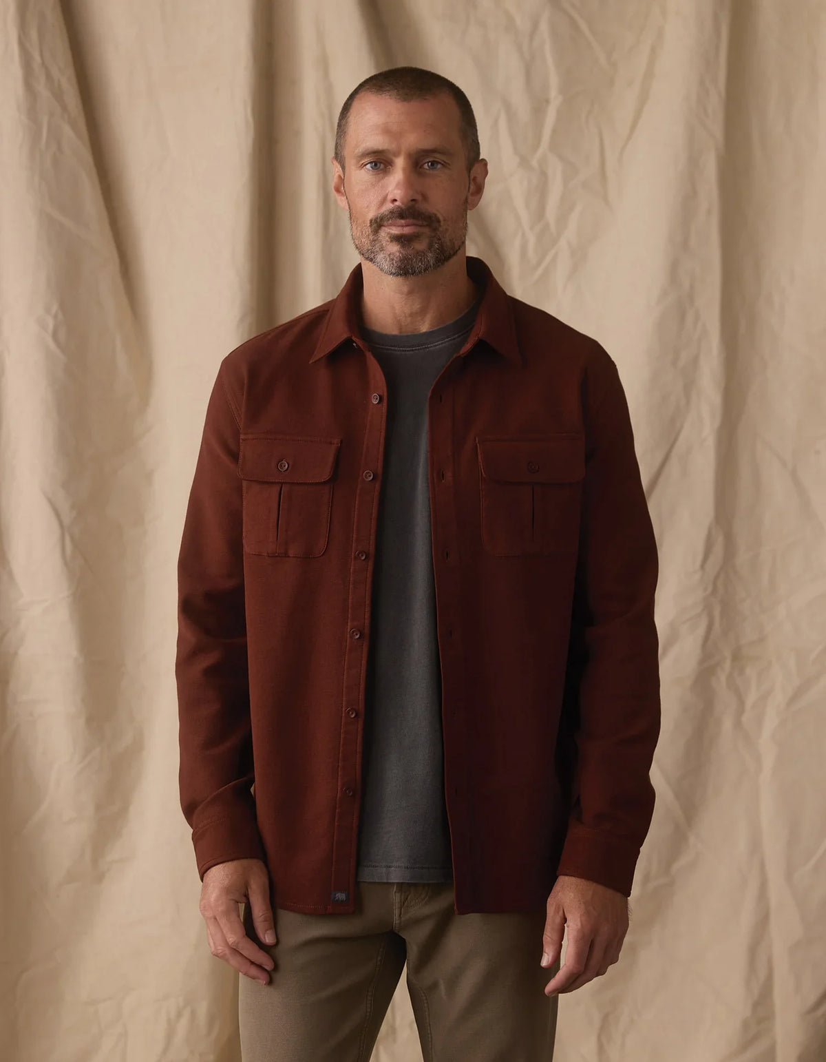 Comfort Terry Shirt Jacket- Spiced Brandy