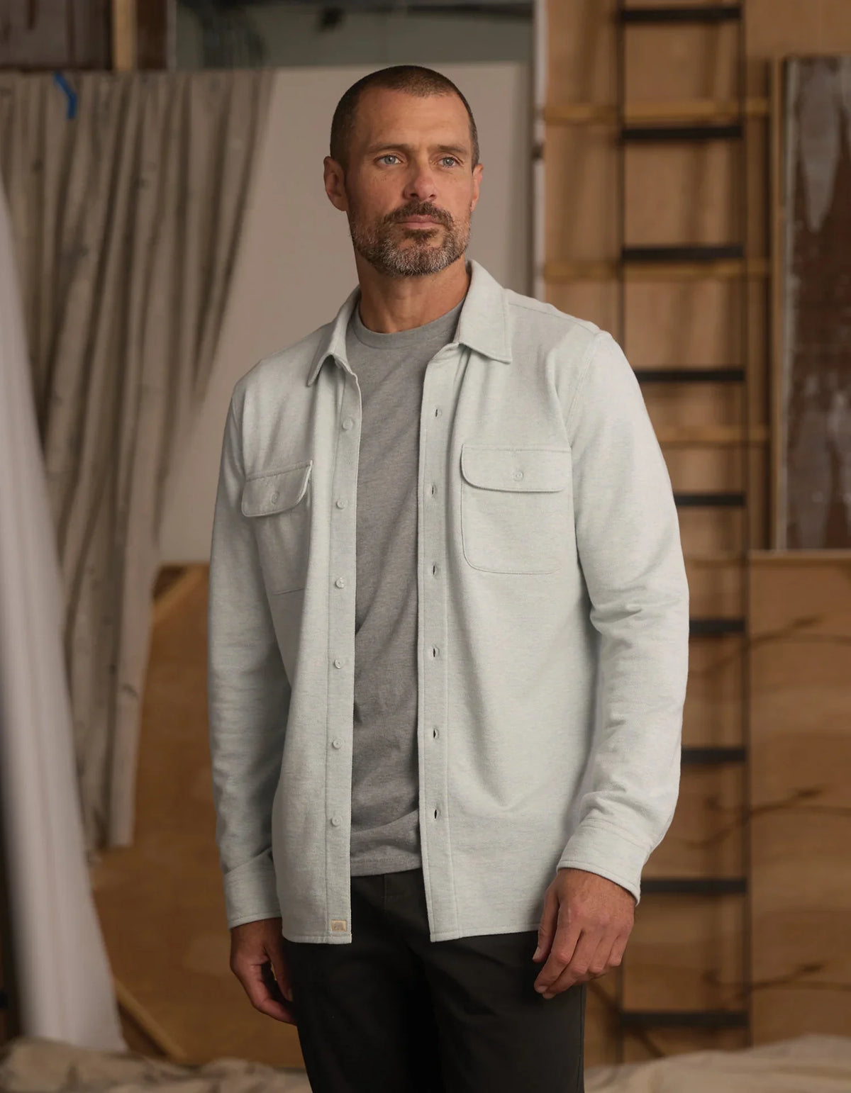 Textured Knit Shirt- Blue Fog