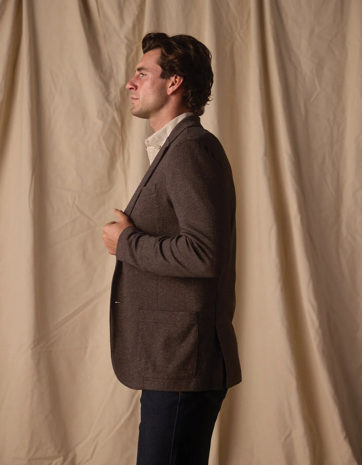 Stretch Knit Blazer- Brown