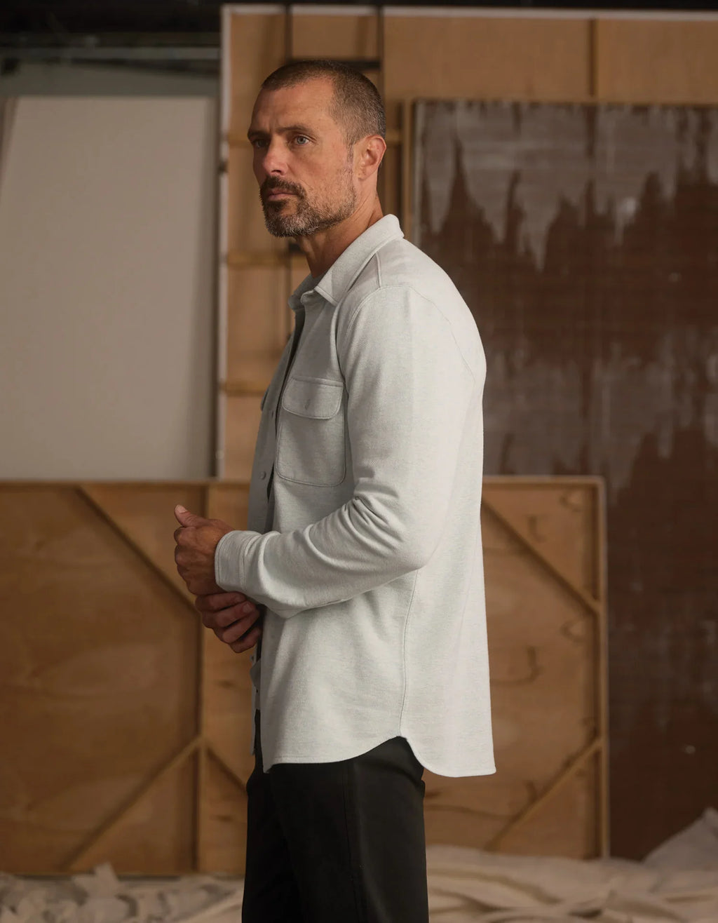 Textured Knit Shirt- Blue Fog