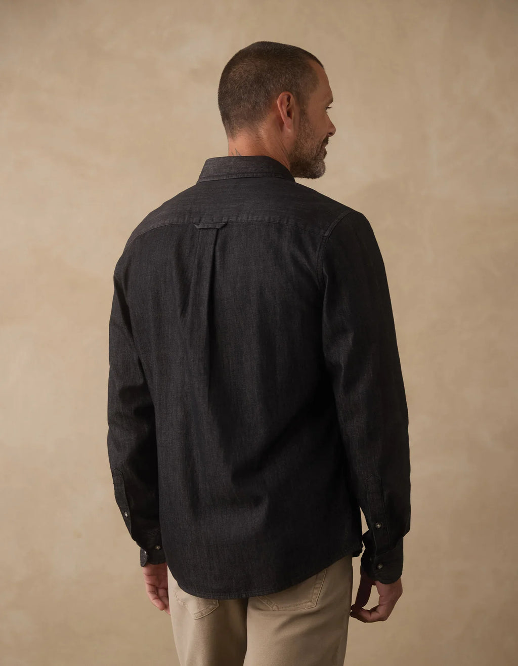 Cotton Denim Long Sleeve Button Up- Washed Black