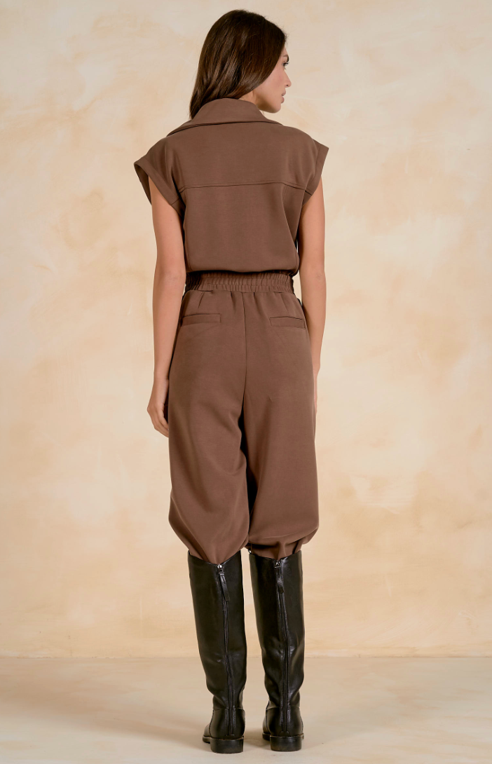 Short Sleeve Jumpsuit- Light Brown