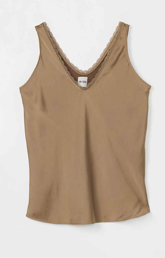 Lace Trim Day Gloss Tank- Hazelnut