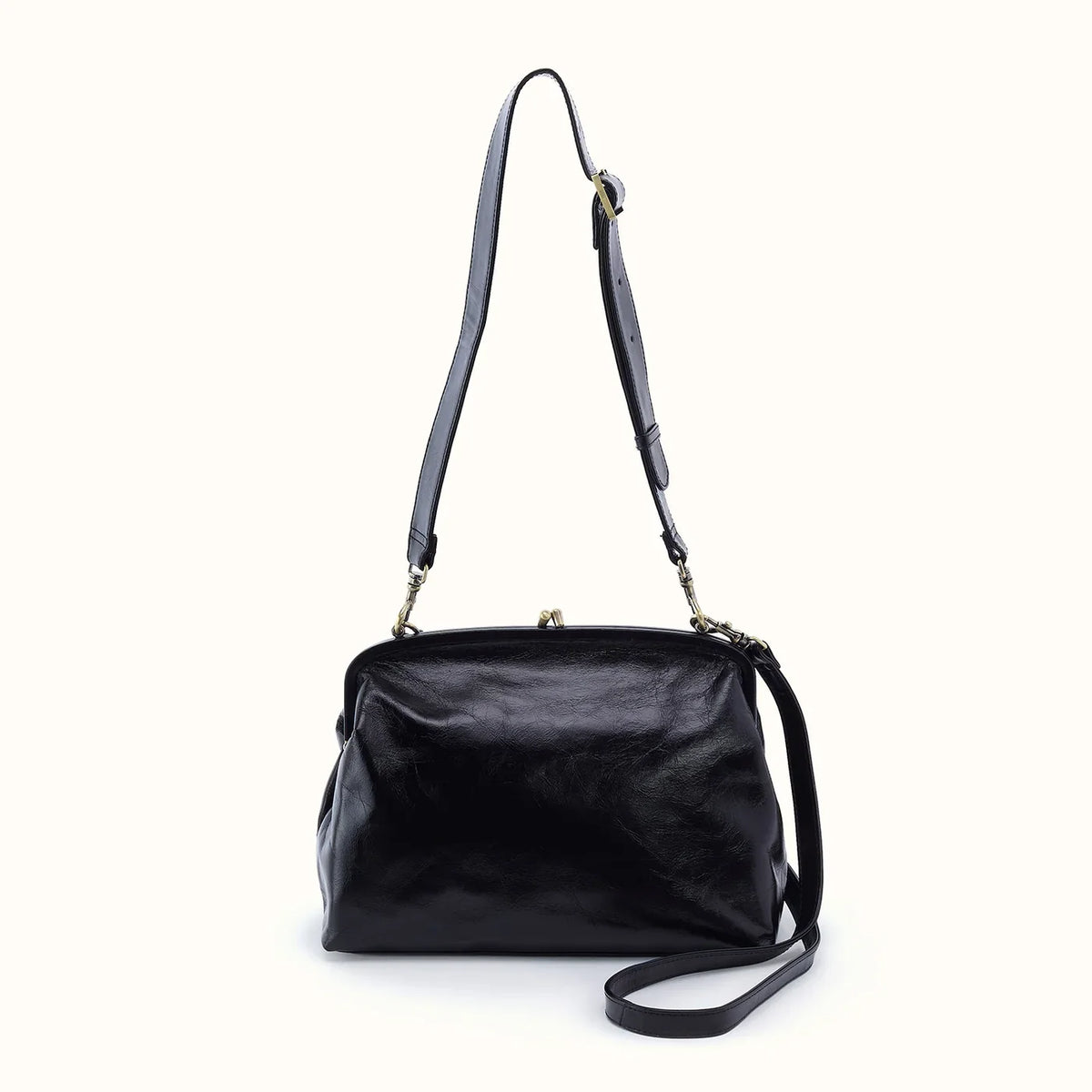 Alba Frame Large Shoulder Bag- Polished Black