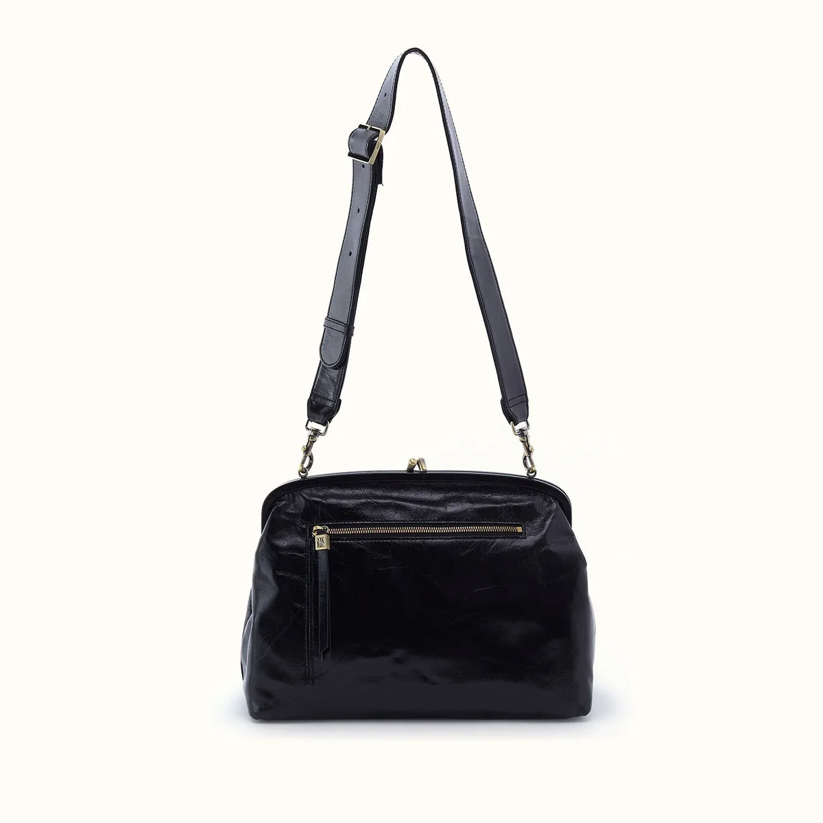 Alba Frame Large Shoulder Bag- Polished Black