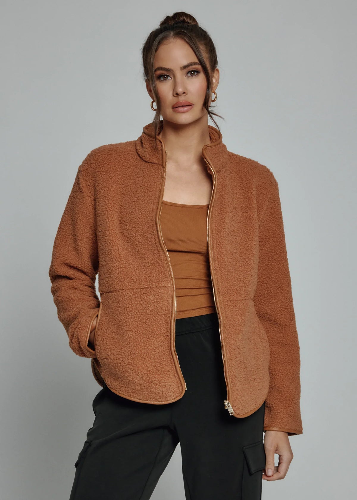 Cozy Full Zip Jacket- Camel