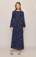 Midnight Tansy Floral Midi Dress- Oxford Blue