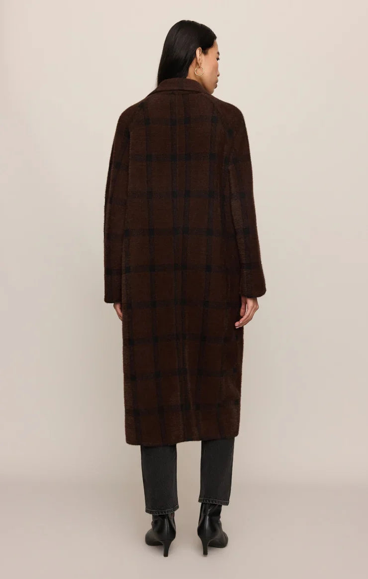 Crosby Plaid Cocoon Coat- Dark Chocolate