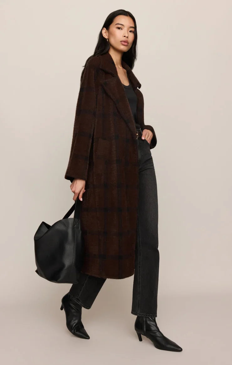 Crosby Plaid Cocoon Coat- Dark Chocolate