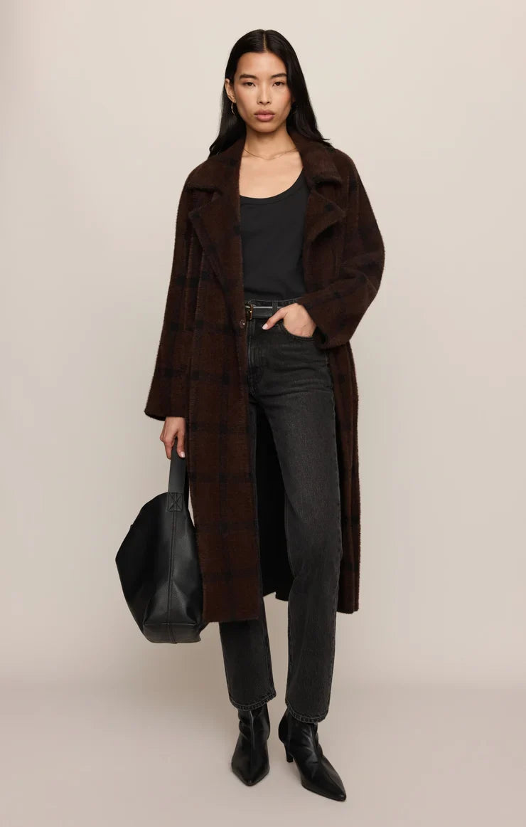 Crosby Plaid Cocoon Coat- Dark Chocolate