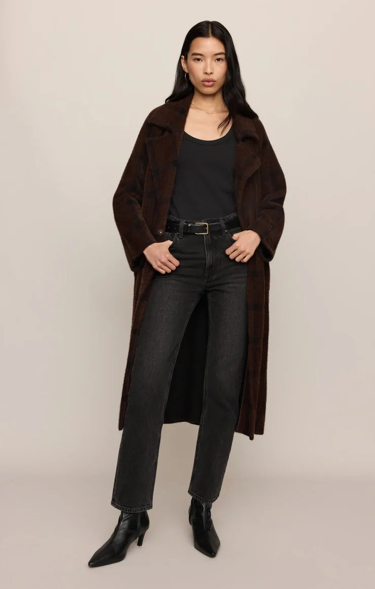 Crosby Plaid Cocoon Coat- Dark Chocolate