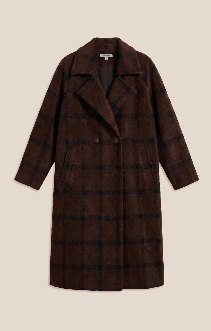 Crosby Plaid Cocoon Coat- Dark Chocolate