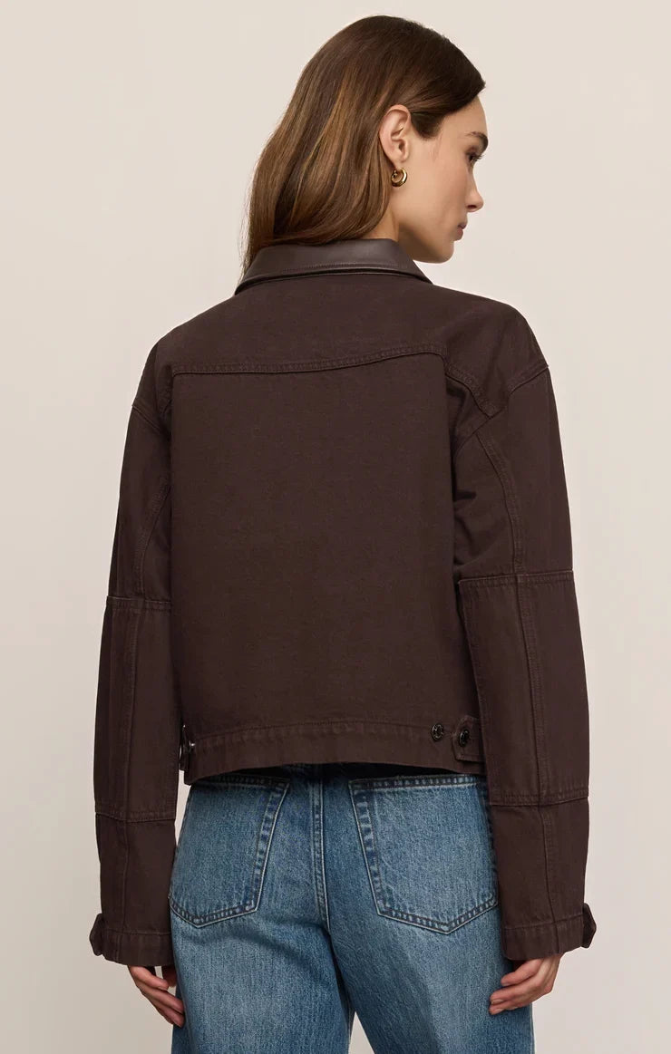 Rey Cropped Denim Chore Jacket- Umber