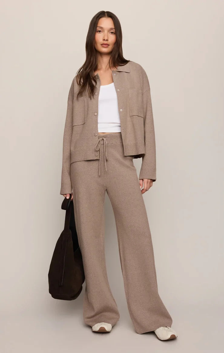 Take It Easy Wide Leg Sweater Pant- Heather Ash