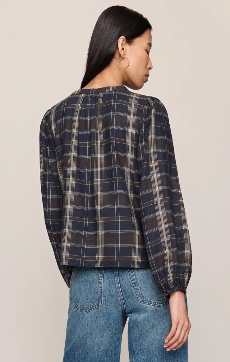 Autumn Plaid Henley Blouse- Eclipse