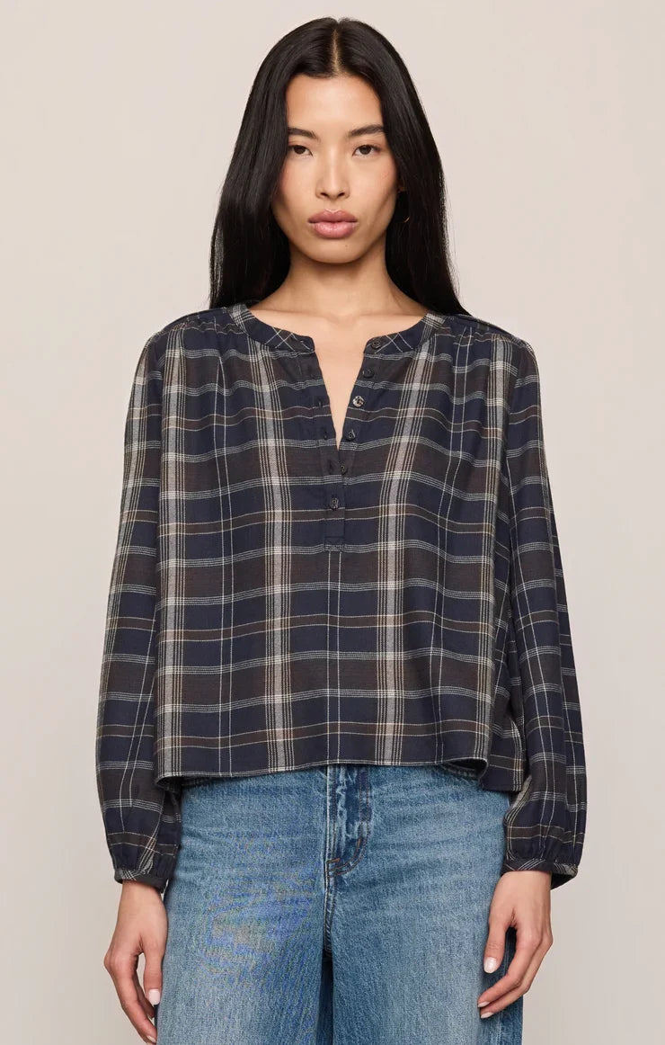 Autumn Plaid Henley Blouse- Eclipse