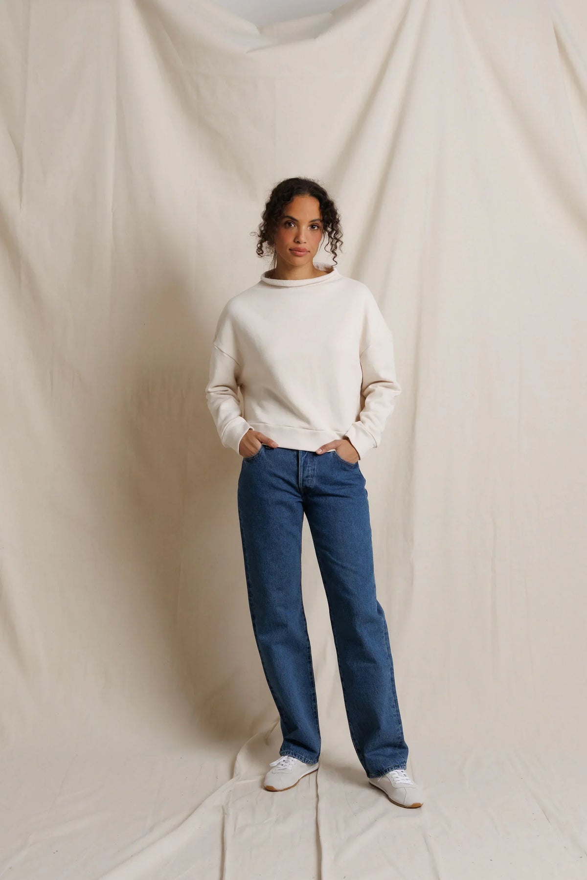 Arden French Terry Mock Neck Sweatshirt- Sugar