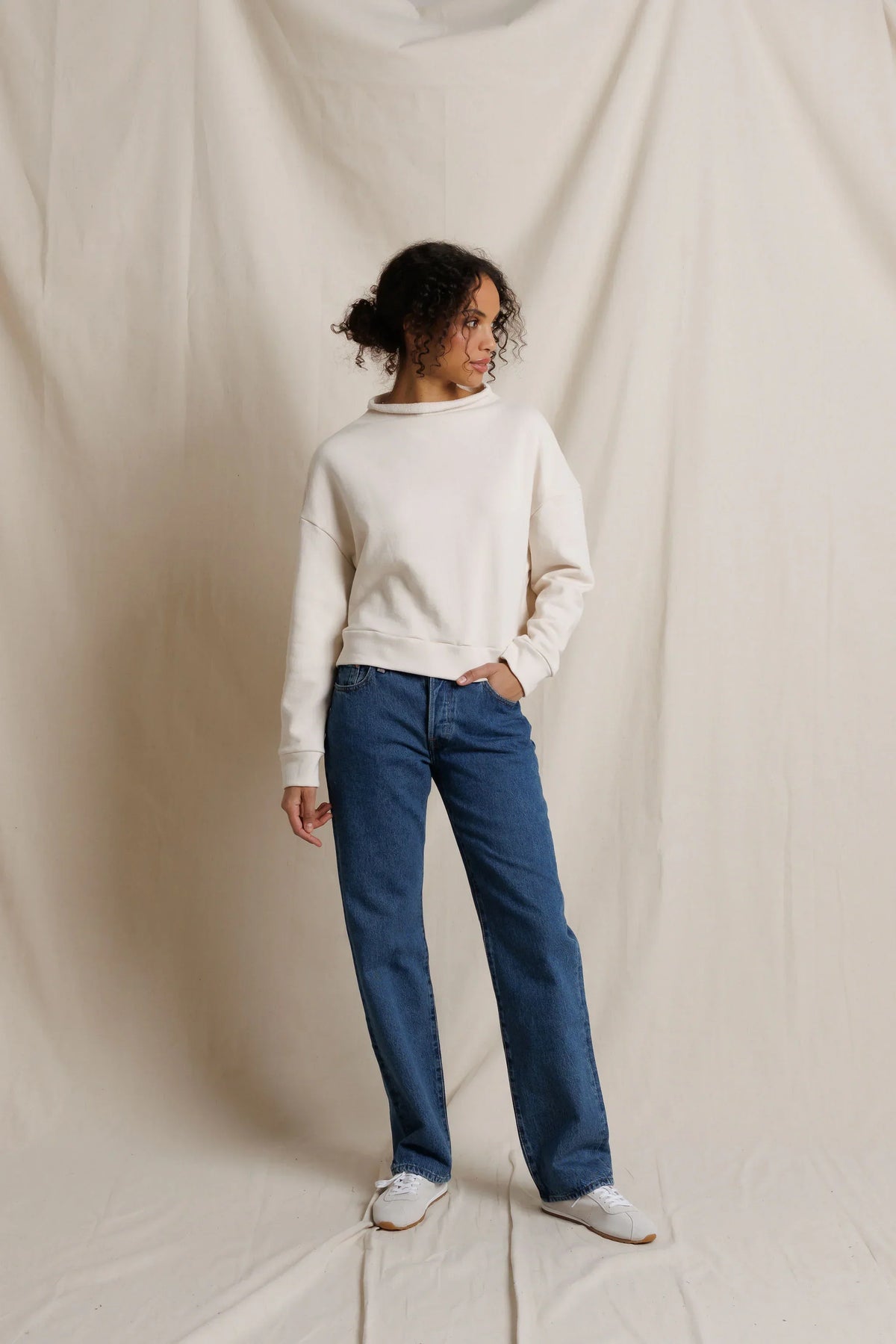 Arden French Terry Mock Neck Sweatshirt- Sugar