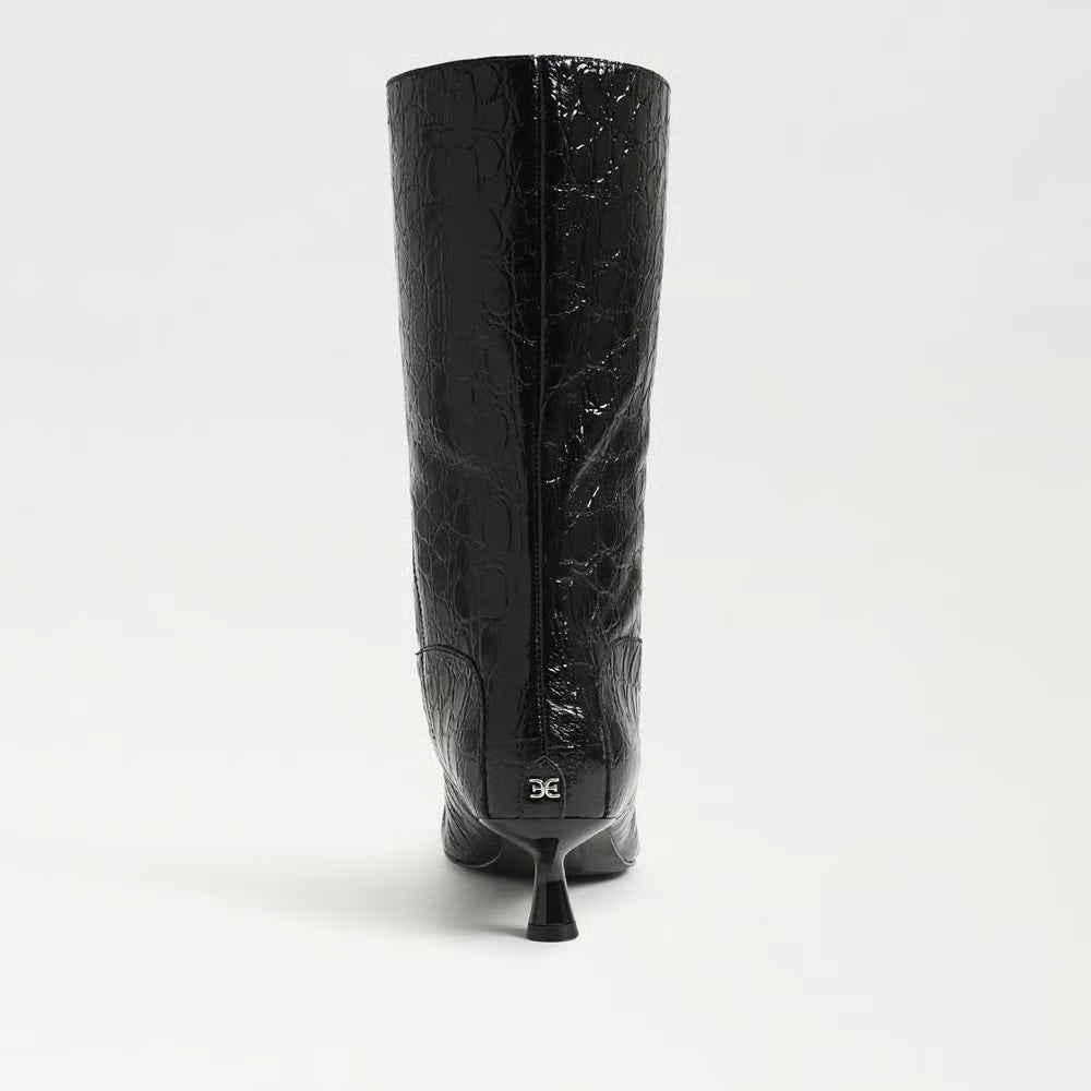 Ramona Mid Calf Boot- Black Croc Leather