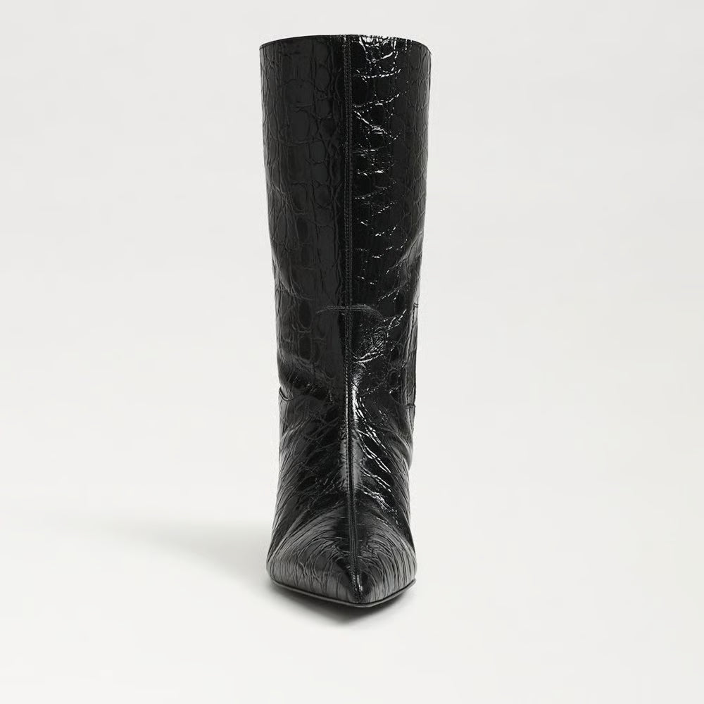 Ramona Mid Calf Boot- Black Croc Leather