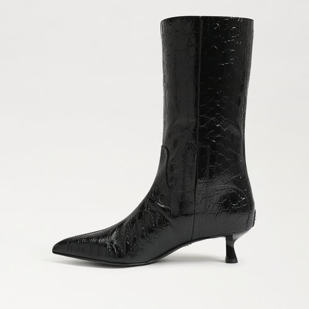Ramona Mid Calf Boot- Black Croc Leather