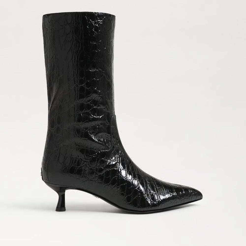 Ramona Mid Calf Boot- Black Croc Leather