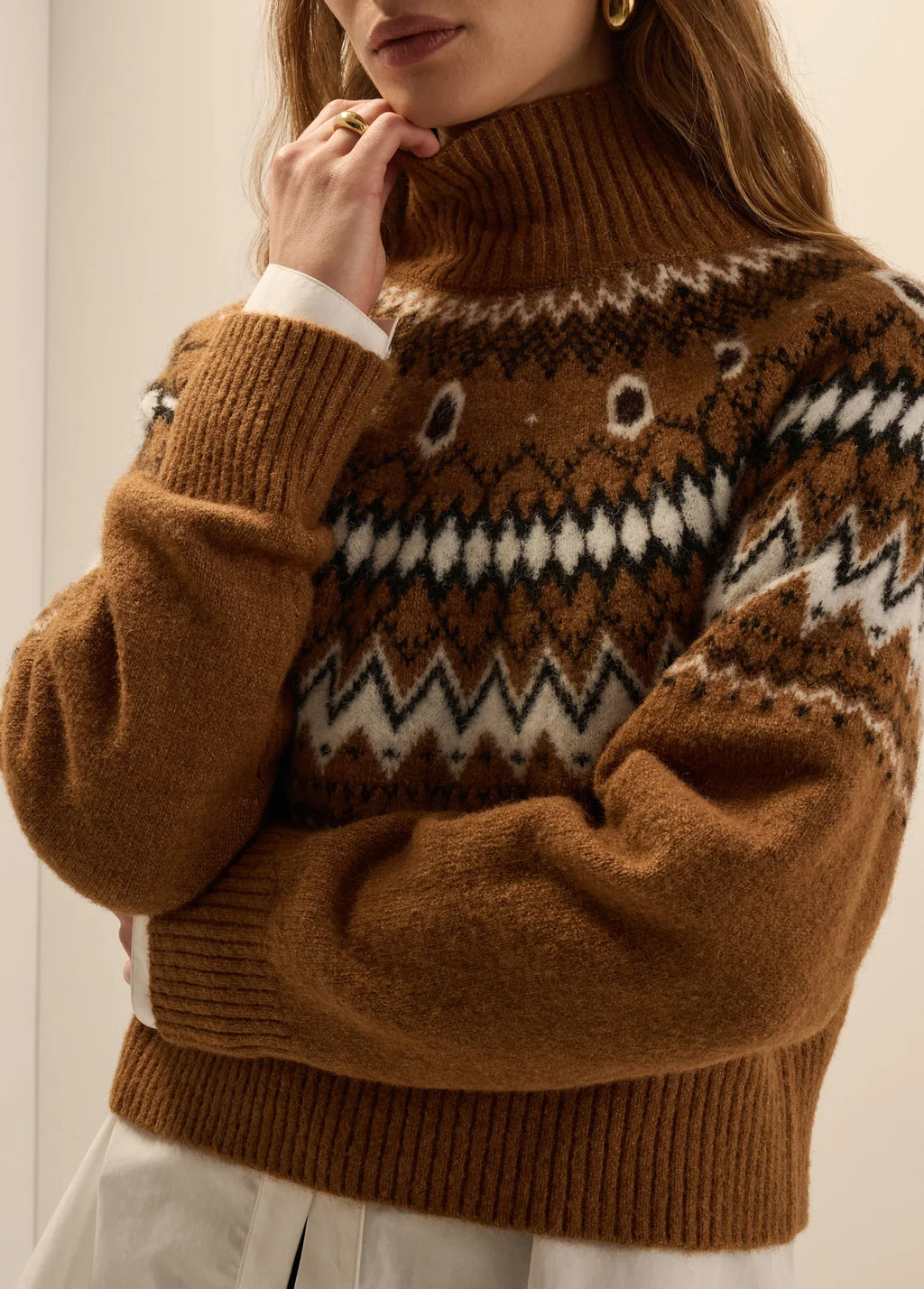 The Chalet Sweater- Camel Multi