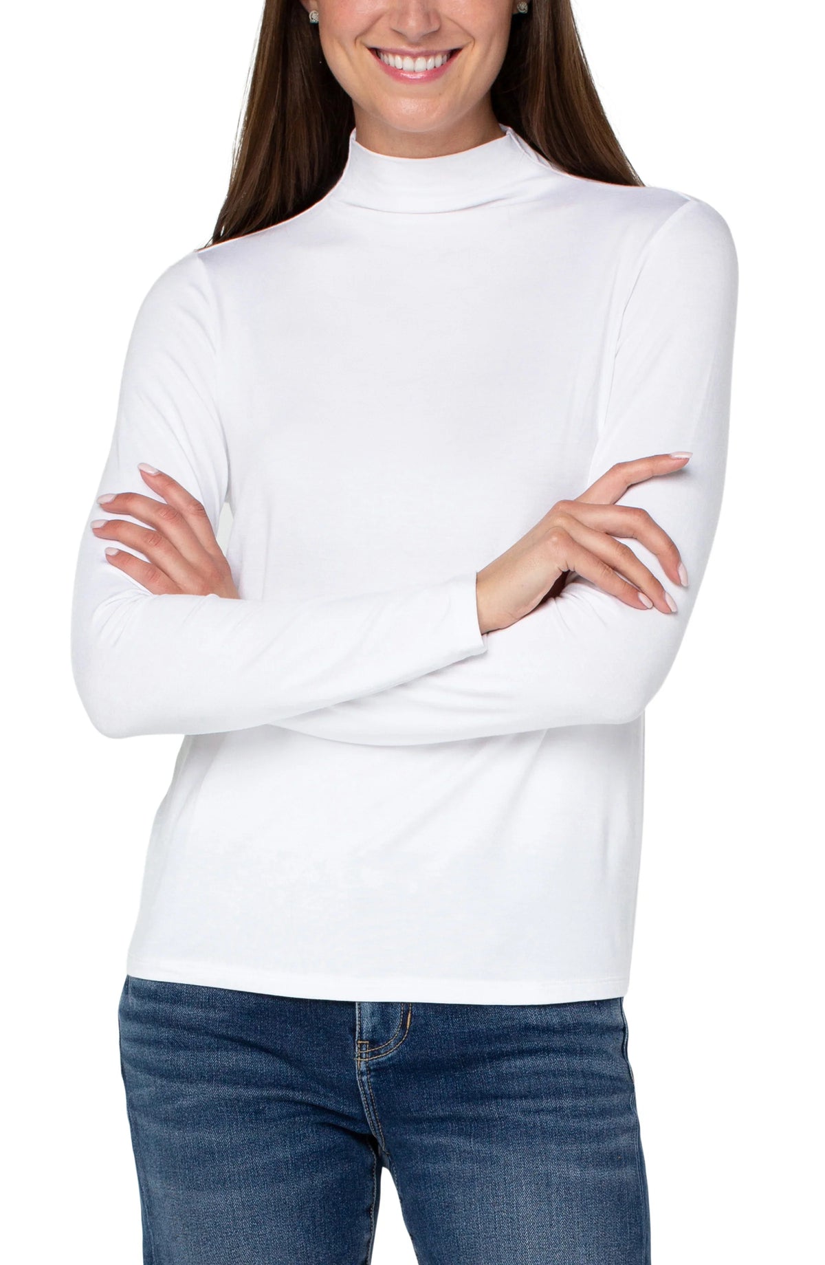 Mock Neck Long Sleeve Knit Top- White