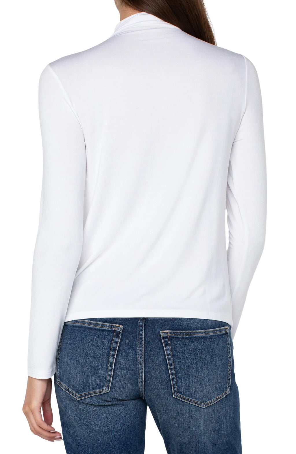 Mock Neck Long Sleeve Knit Top- White