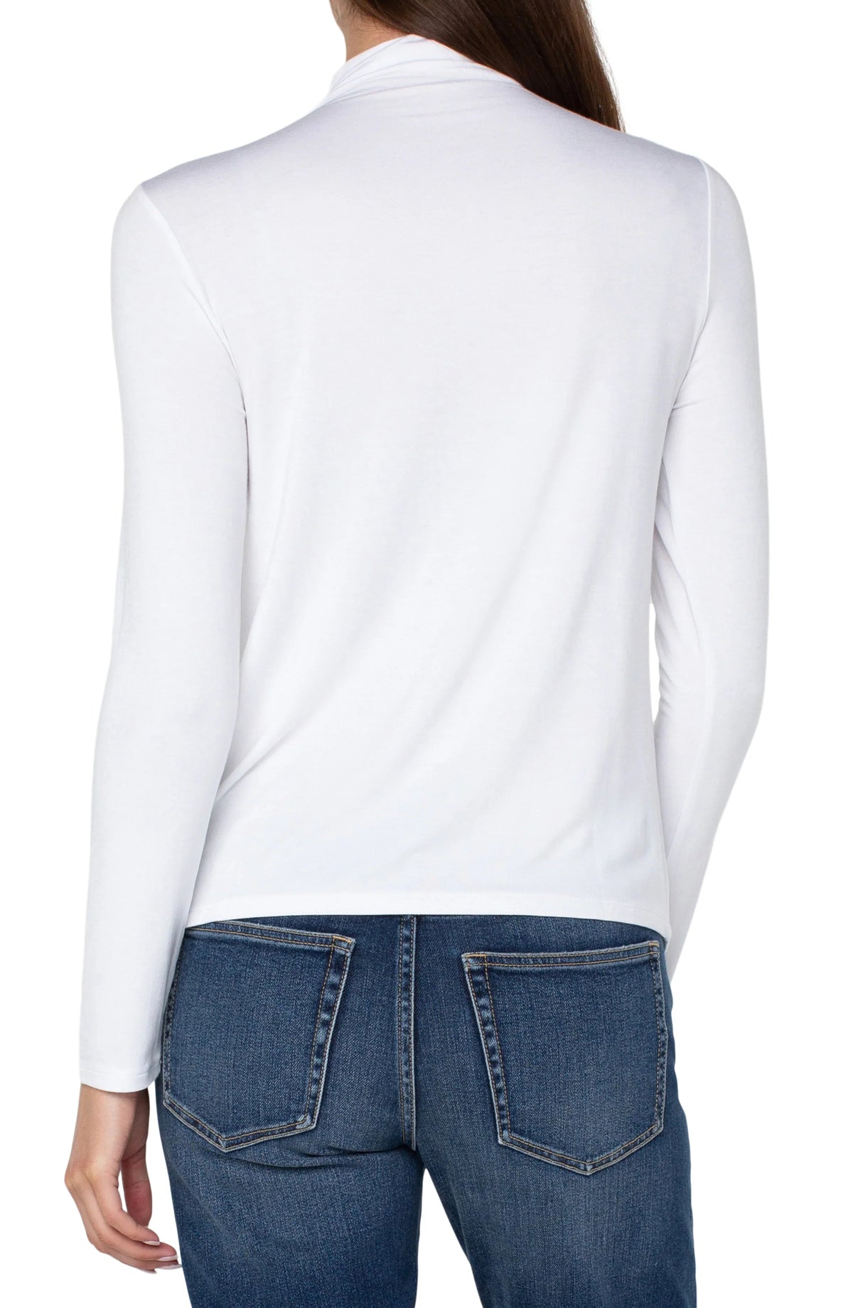 Mock Neck Long Sleeve Knit Top- White