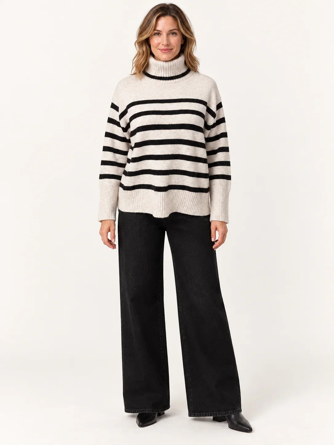 Parley Long Sleeve Turtleneck- Ivory/Black