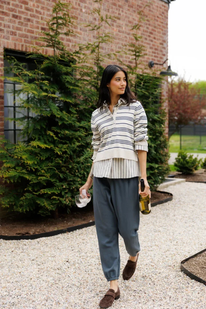 Ximena Stripe Cotton Cashmere Cropped Striped Sweater