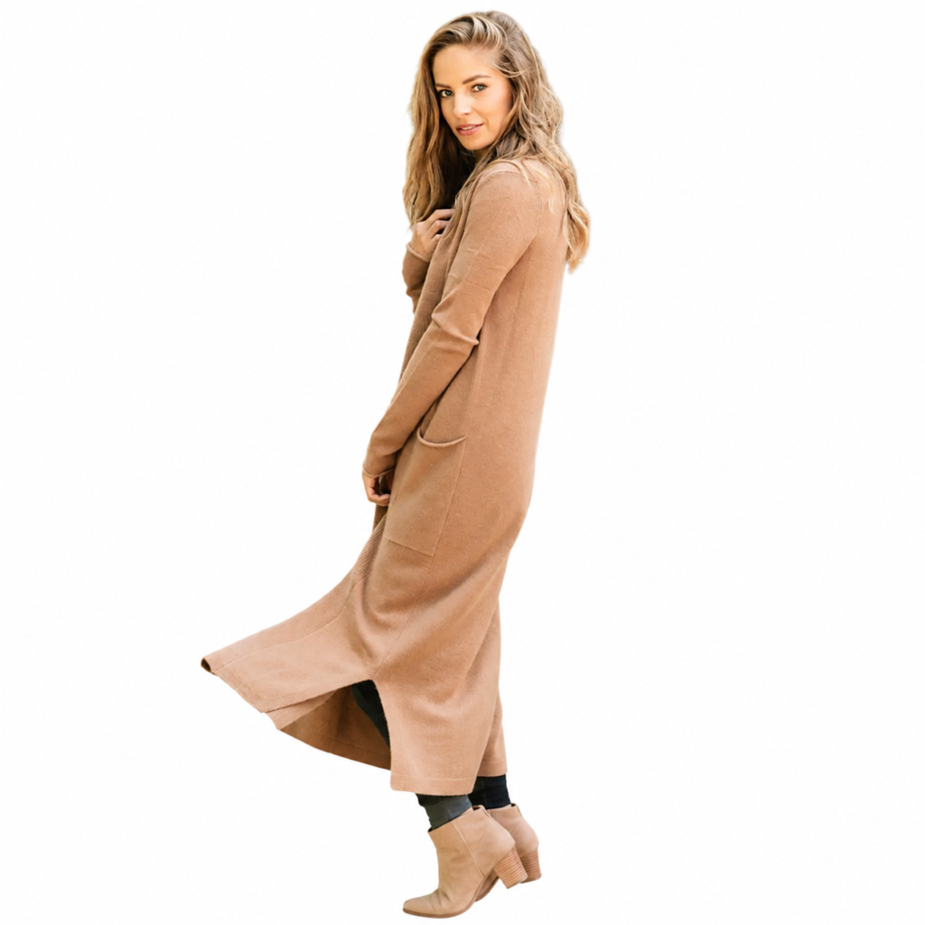 Women's Long Knit Duster Cardigan - Camel